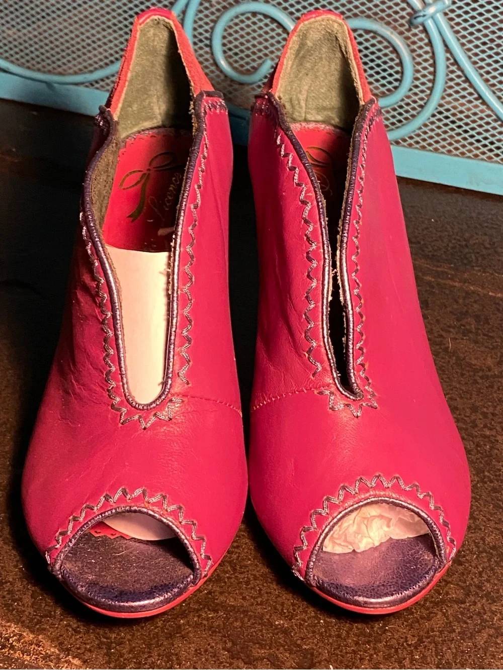Irregular Choice Poetic License ankle bootie shoes,pink/purple leather,EUC, US 7